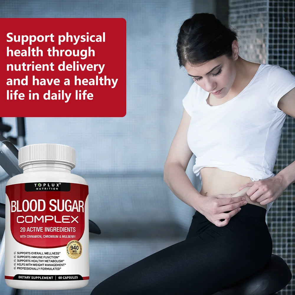 Blood Sugar Complex Supplement - Supports Healthy Blood Sugar Levels, All Natural with Cinnamon, vitamins, Non-GMO, 60 Capsules