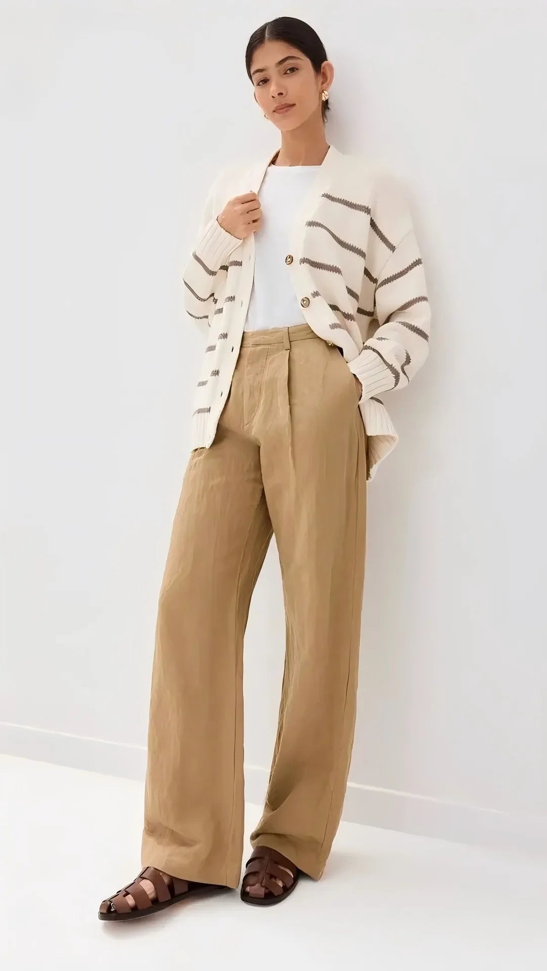 Cozy Autumn Striped Knit Cardigan – V-Neck Button-Up Sweater for Effortless Style