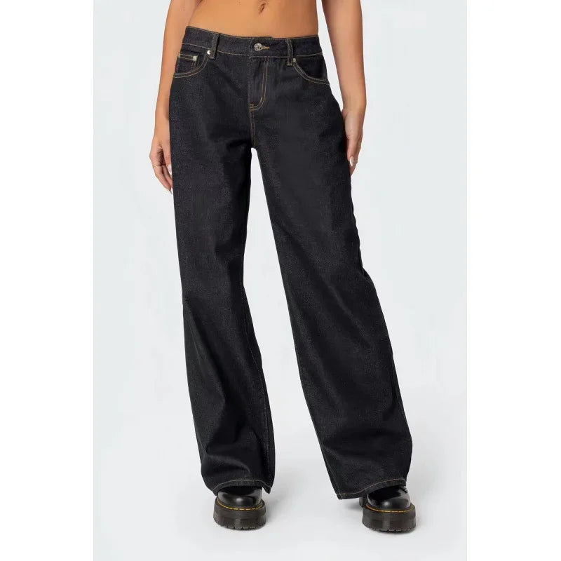 Vintage High-Waist Wide-Leg Jeans – Floor-Length Loose Fit Denim