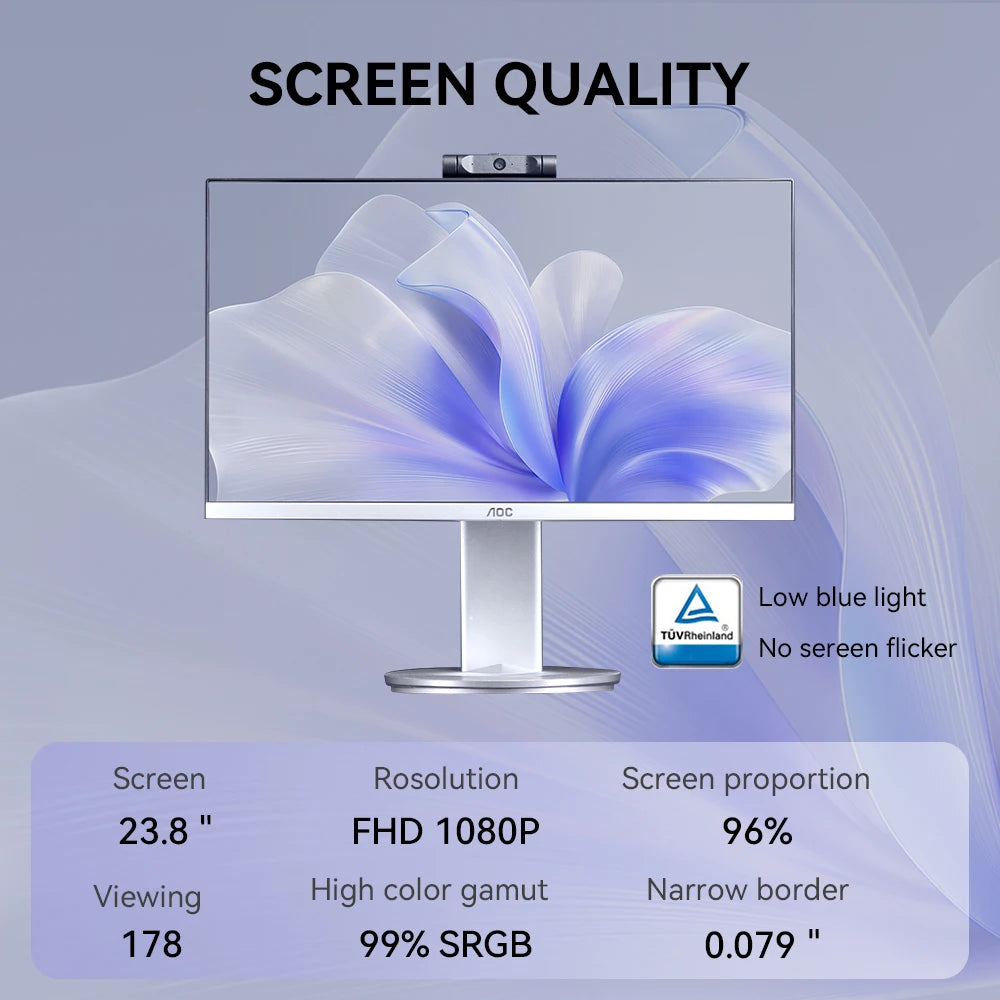 AOC 23.8″ All-in-One — Ryzen 5 5600G, 16GB RAM, 512GB SSD, Windows 11 Home, Wi-Fi, Adjustable Stand