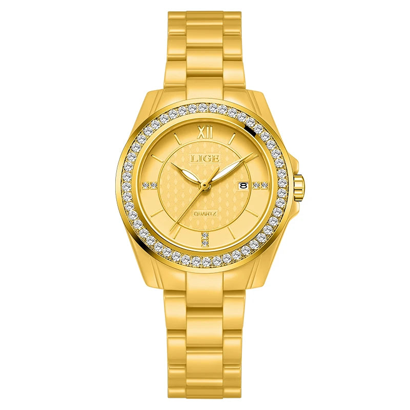 New LIGE Fashion Quartz Watch for Women Ceramics Strap Waterproof Date Women's Watches Elegant Luxury Diamond Ladies Wristwatch
