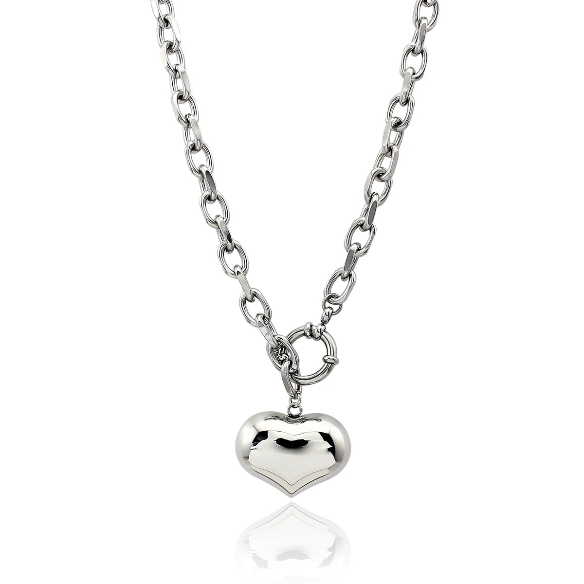 Stainless Steel Heart Pendant Necklace | Silver Couple Lover Chain for Men & Women