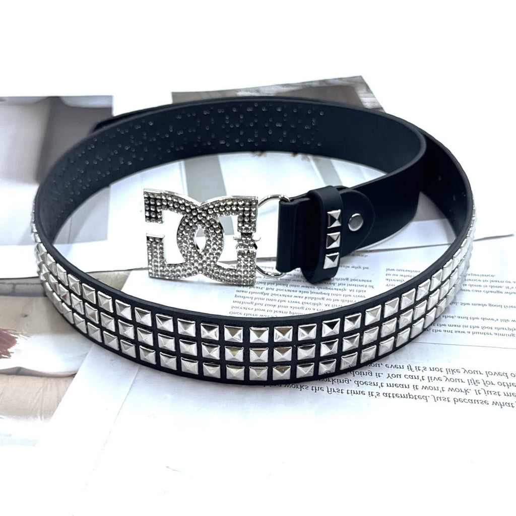 YK2 luxury·hot girl women's rhinestone belt, unique punk fashion rivet leather belt, versatile embedded decorative belt
