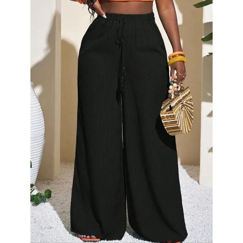 Plus Size Women’s Wide Leg Pants – Solid Color Casual Trousers (1XL–5XL)