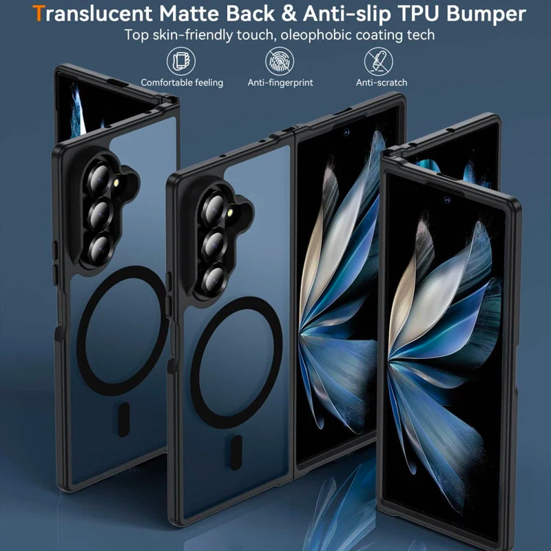 UYUXIO Translucent Magnetic Mobile Phone Case for Samsung Galaxy Z Fold 7 Wireless Charging Cases Rugged Slim Cover with Magnet