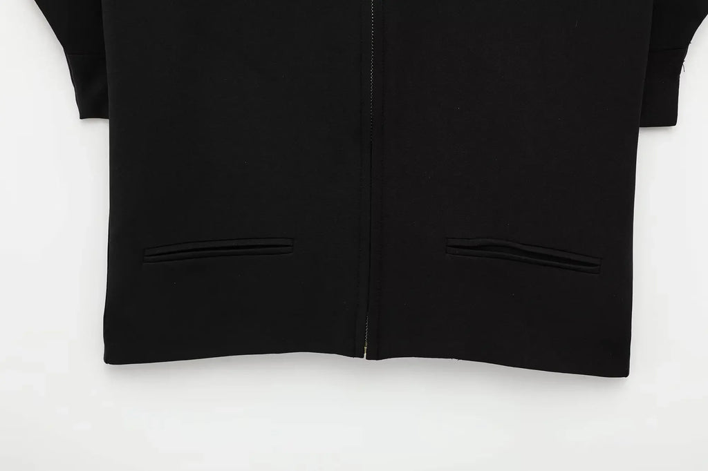 TFMLN Fashion Set For Women Summer 2025 New Slim Lapel Zipper Short Sleeve Coat Top Wide Leg Pants Two Piece Set Leisure Black