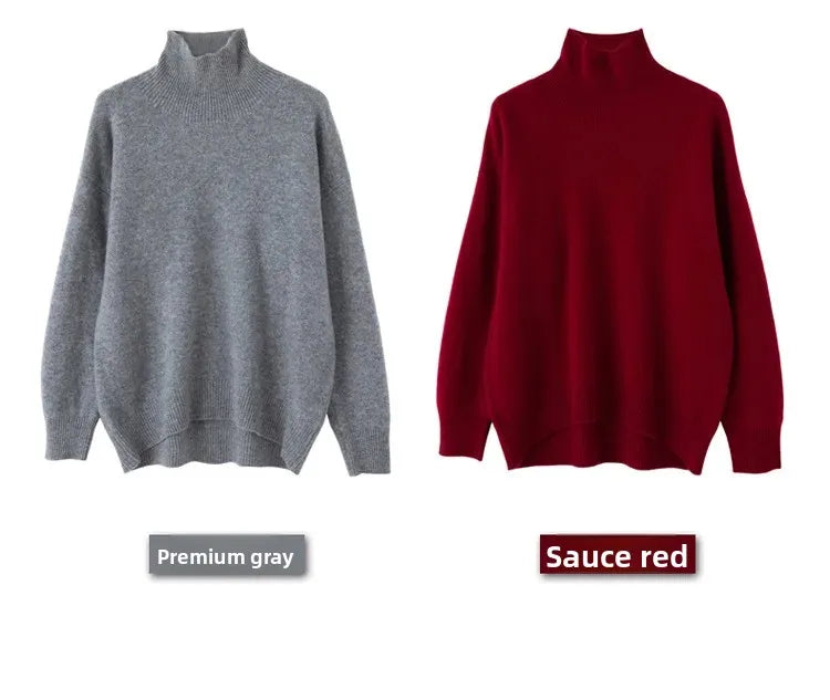 Women’s Loose Fit Turtleneck Wool Sweater – Cozy Oversized Knit, Layering Pullover (Inclusive Sizing)