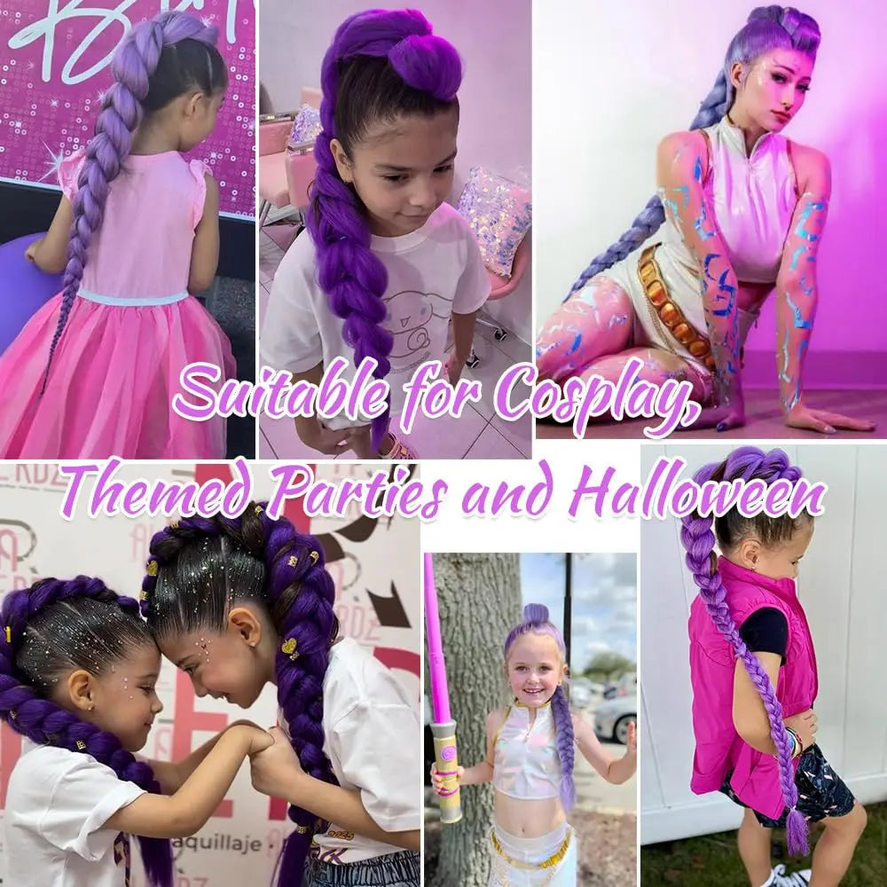 Easy Clip in Purple Ponytail Extensions 26 Inch Rumi Long Purple Braids Synthetic Fiber Hair for Cosplay Halloween Costume