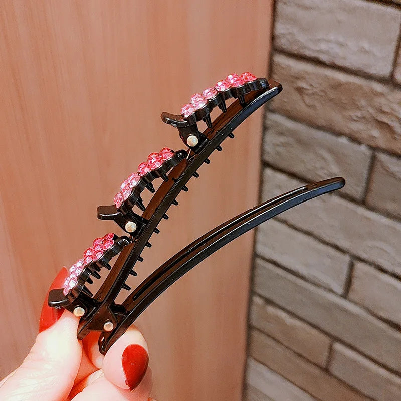 New Fashion Korean Style Acryli Crystal Flowers Hair Clips For Girl Summer Sweet Cute Bangs Side Barrettes Elastic Duckbill Clip