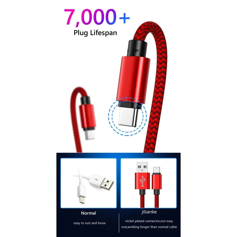 USB A to Type C 2.4A Charging Cable Nylon Data Cable For Samsung Huawei Android phone Braided TypeC Charging Device 1M 2M 3M