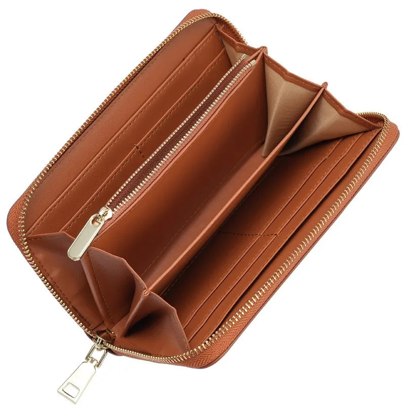 New Oil Waxed Cowhide Women's Zipper Wallet Long Genuine Leather Large Capacity Handbag Japan Style