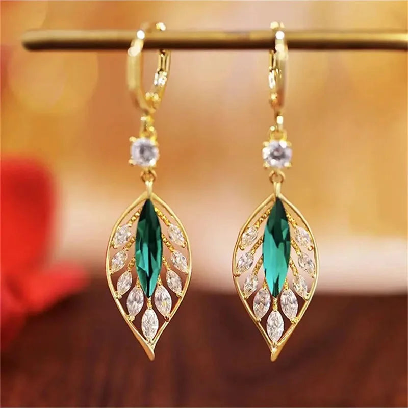 Green Crystal Drop Earrings | Elegant Zirconia Luxury Jewelry for Women