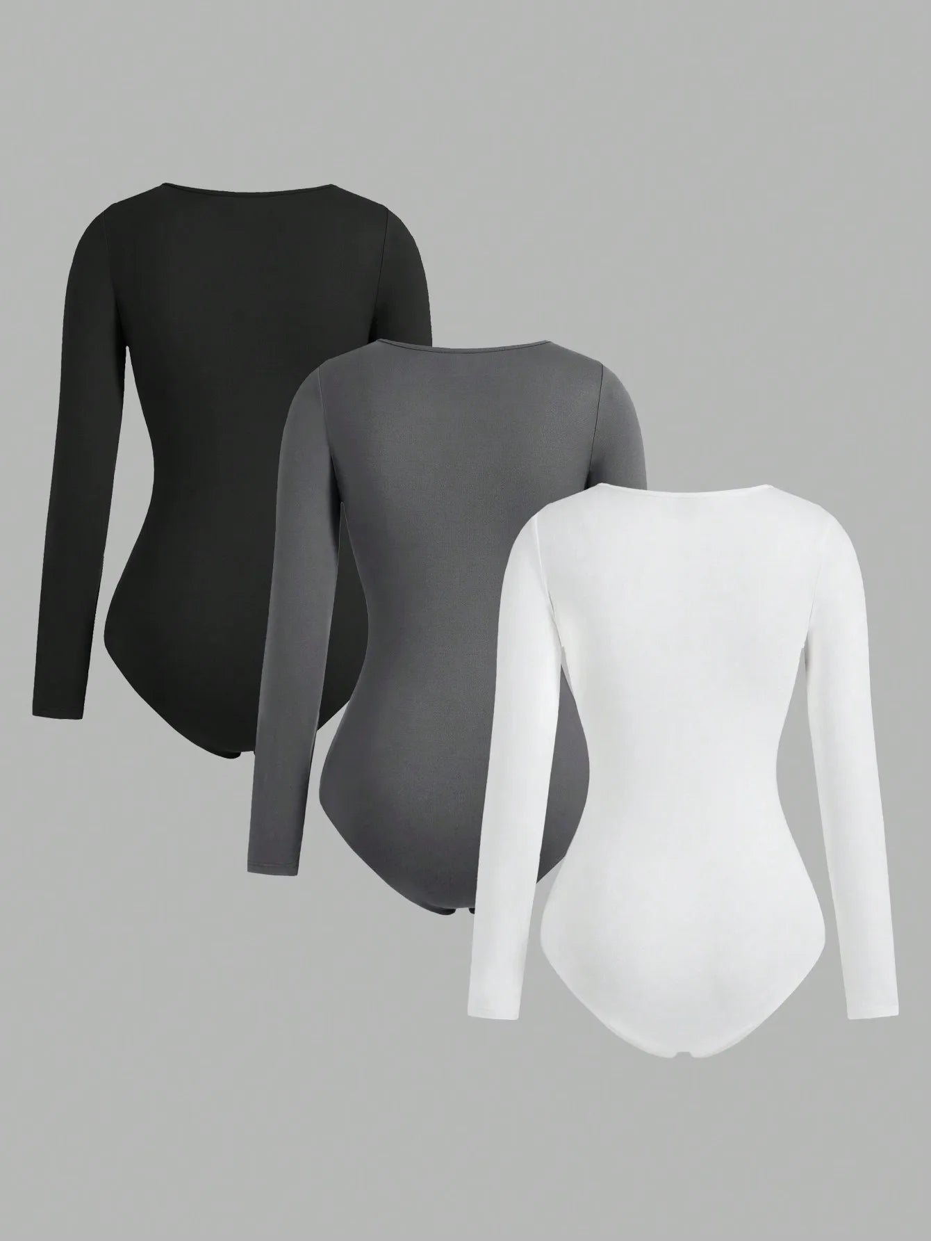 Women's Solid color Square Neck  Open Crotch One-Piece Bodysuit Long Sleeved Body  Lady Streetwear Female Warm Clothing