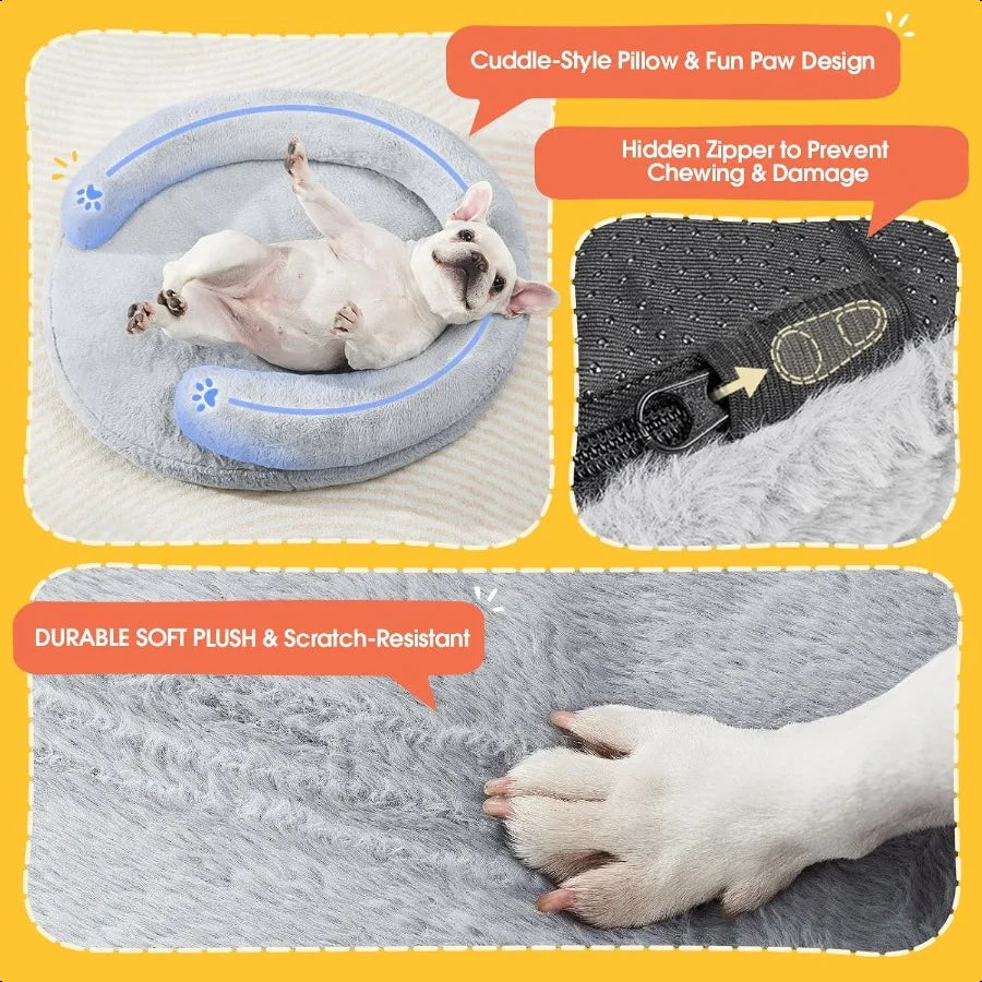 Orthopedic Dog Bed for Small Dogs Waterproof Soft Pet Cat Puppy Couch Bolster Bed with Pillow Removable Washable Cover NonSlip