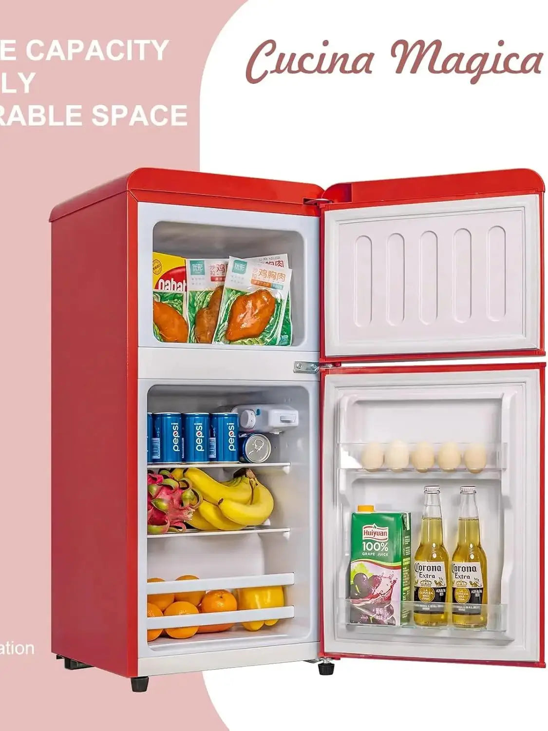 3.2 Cu.ft Compact Refrigerator Red 2 doors Mini Fridge with Freezer, Retro Design Small Drink Chiller for Home, Office