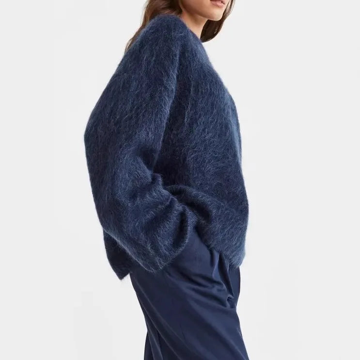 Women’s Oversized Fuzzy Knit Pullover – Solid Color Crewneck Sweater (Cozy “Lazy” Style)