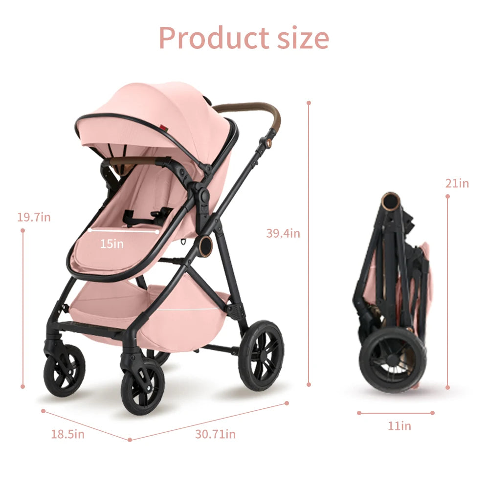 Baby 2 in 1 Baby Stroller Pushchair High Landscape Reversible Foldable Portable Stroller Newborn Pram