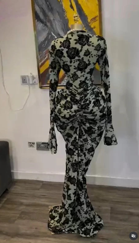 CM.YAYA Women Long Sleeve Stacked Mesh See Though with Lining Bodycon Long Dress 2025 Autumn Evening Birthday Sexy Party Dresses