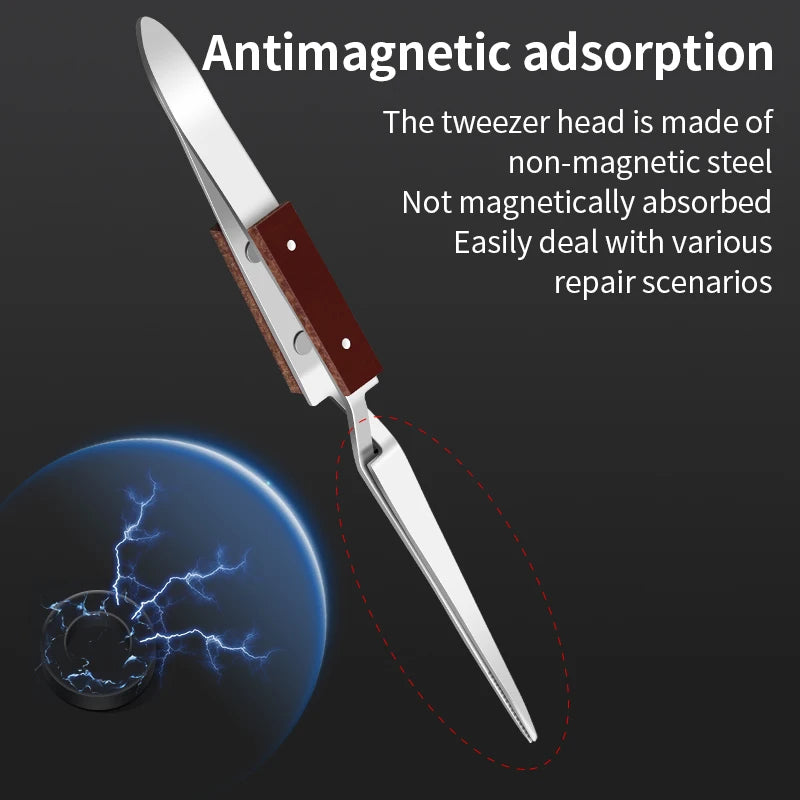 LUXIANZI Stainless Steel Reverse Tweezers Anti-Static Industrial Tweezers Acid Resistant Non-magnetic Precision Forceps Tools