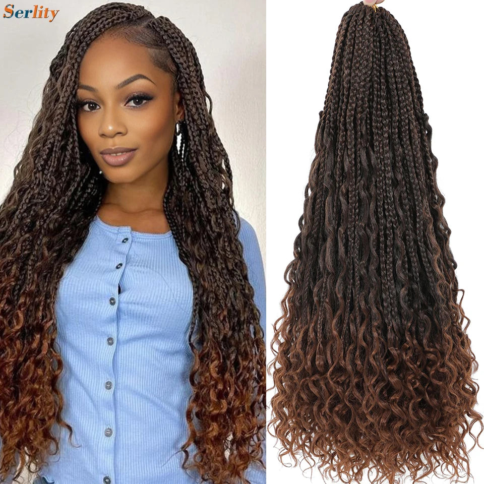 Boho Box Braids Goddess Bohemian Hippie Braids Braiding Hair Box Braids with Curly Ends Messy Pre-looped Synthetic Crochet Hair