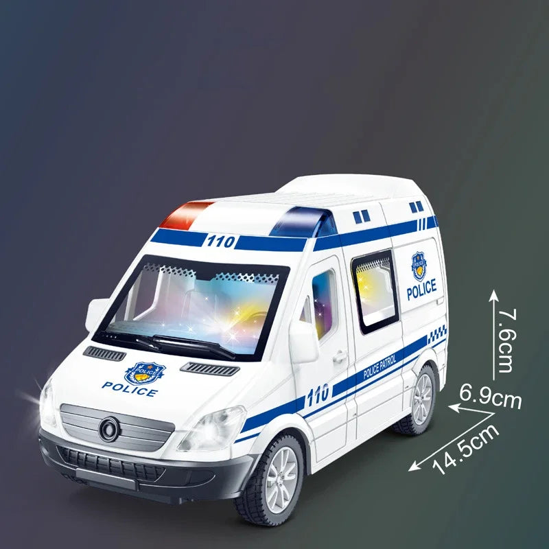 1:32 Mini Car Diecast Ambulance Fire-Truck Policecar Model Sound And Light Vehicle Simulation Collection Gifts Toys Boys