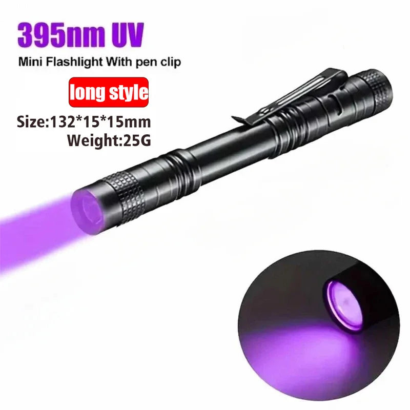 XIWANGFIRE 395nm UV Flashlight with Pen Clip (2×AA)