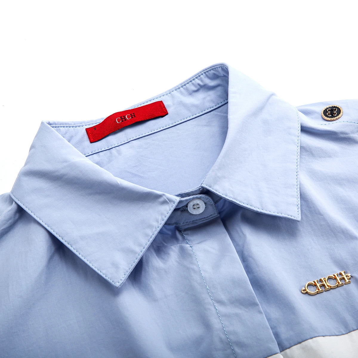 CHCH Women's Shirt 2025 New High Quality Splicing Color Contrasting Long Sleeve Business Shirt Commuter Women's Wear