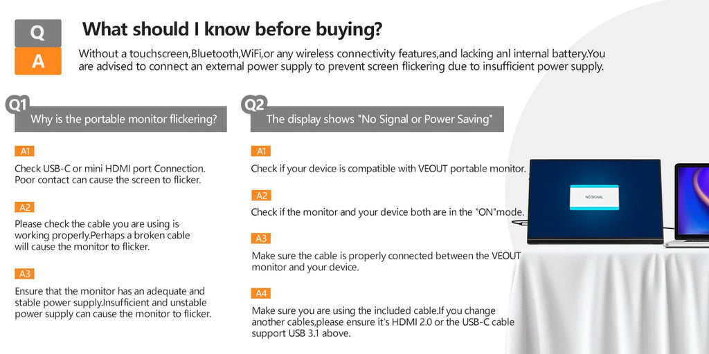 VEOUT 15.6" Portable Monitor — 1080p IPS | Dual USB-C | Built-in Speakers