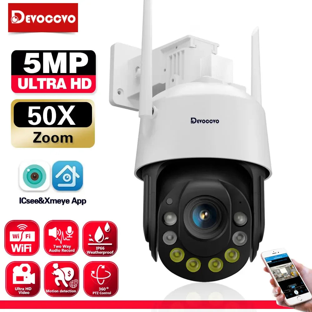 50X 30X Optical Zoom 5MP PTZ Security Camera Outdoor Waterproof Wifi PTZ IP Camera Color Night Vision CCTV Human Detection ICSEE