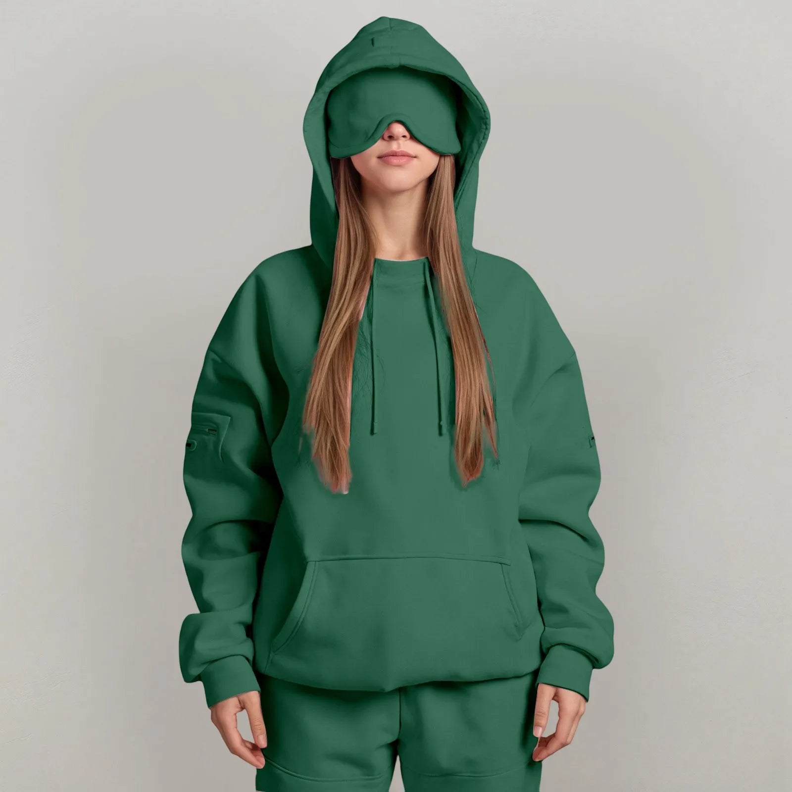 Plus Size Hoodie with Built-In Eye Mask – Oversized Travel Pullover
