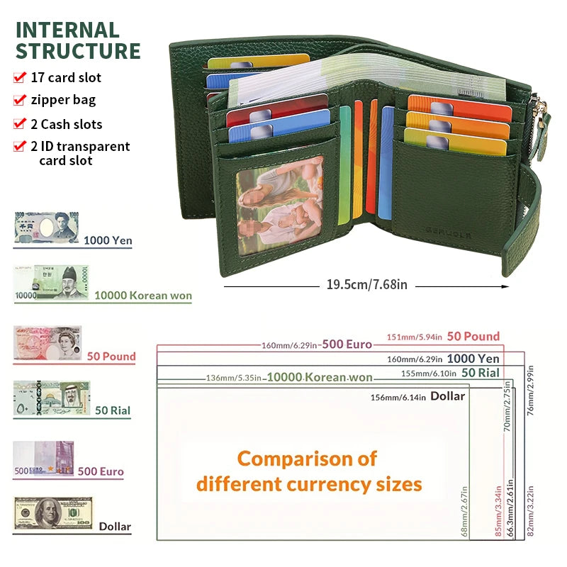 RFID anti-theft brush new three fold multi fold genuine leather cowhide wallet multifunctional anti tamper magnetic card bag sho