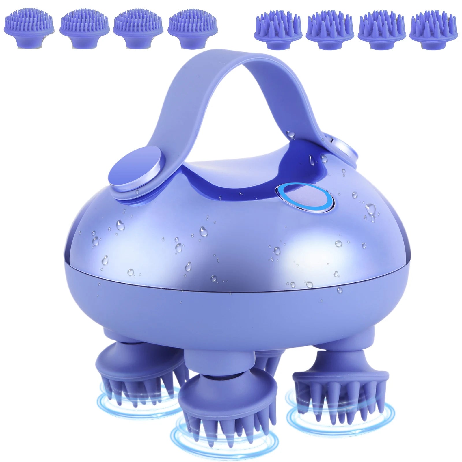 Portable Head Massager with 8 Silicone Massage Heads Handheld Hair Massager IPX7 Waterproof for Hair Growth Stress Relax