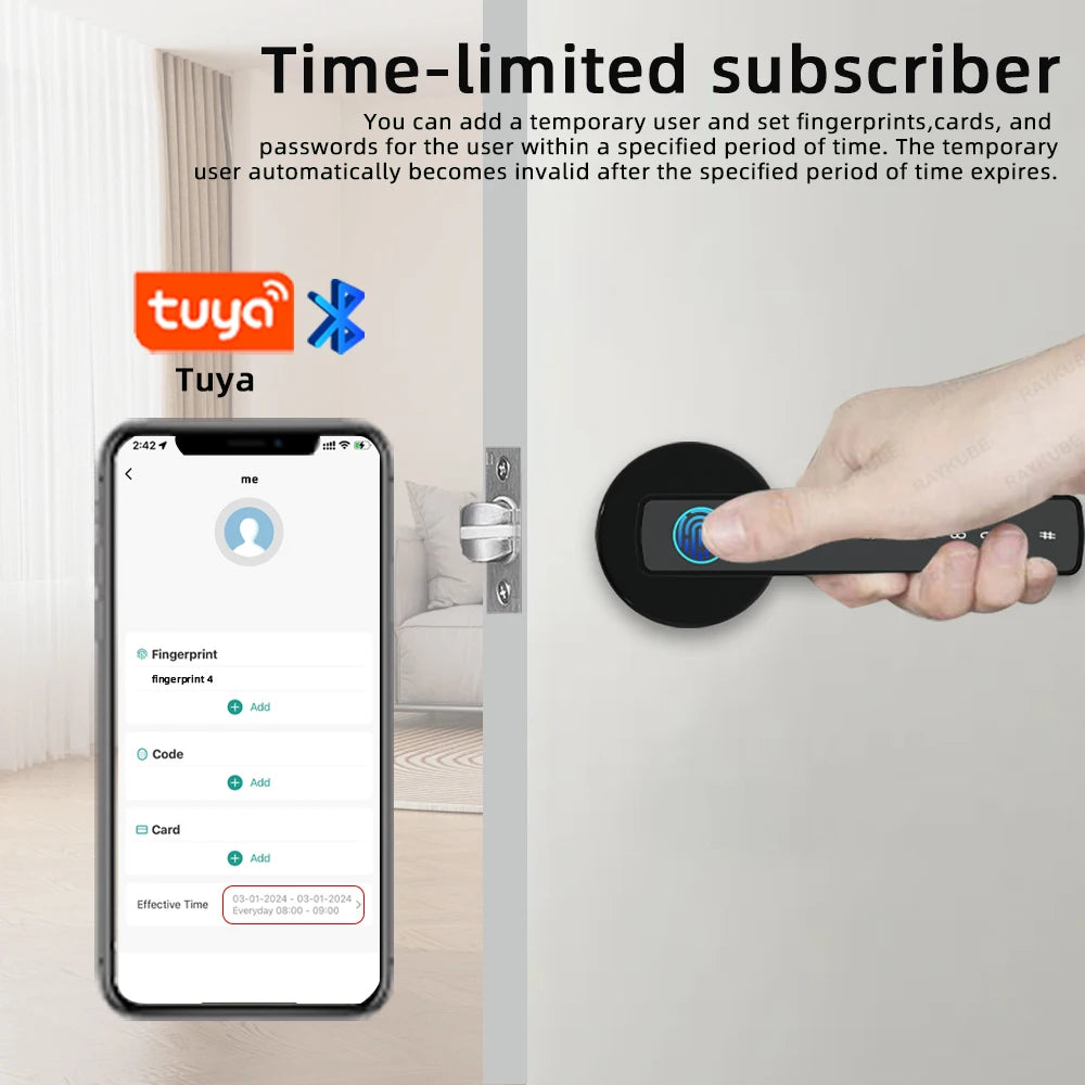 RAYKUBE M5 — Tuya Bluetooth Smart Fingerprint Door Lock (US Free Delivery)