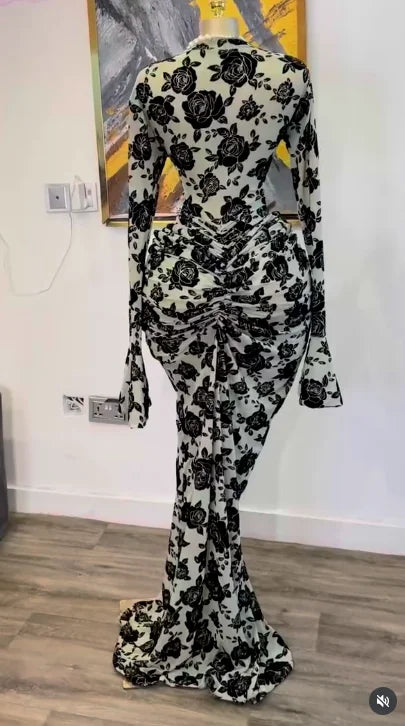 CM.YAYA Women Long Sleeve Stacked Mesh See Though with Lining Bodycon Long Dress 2025 Autumn Evening Birthday Sexy Party Dresses