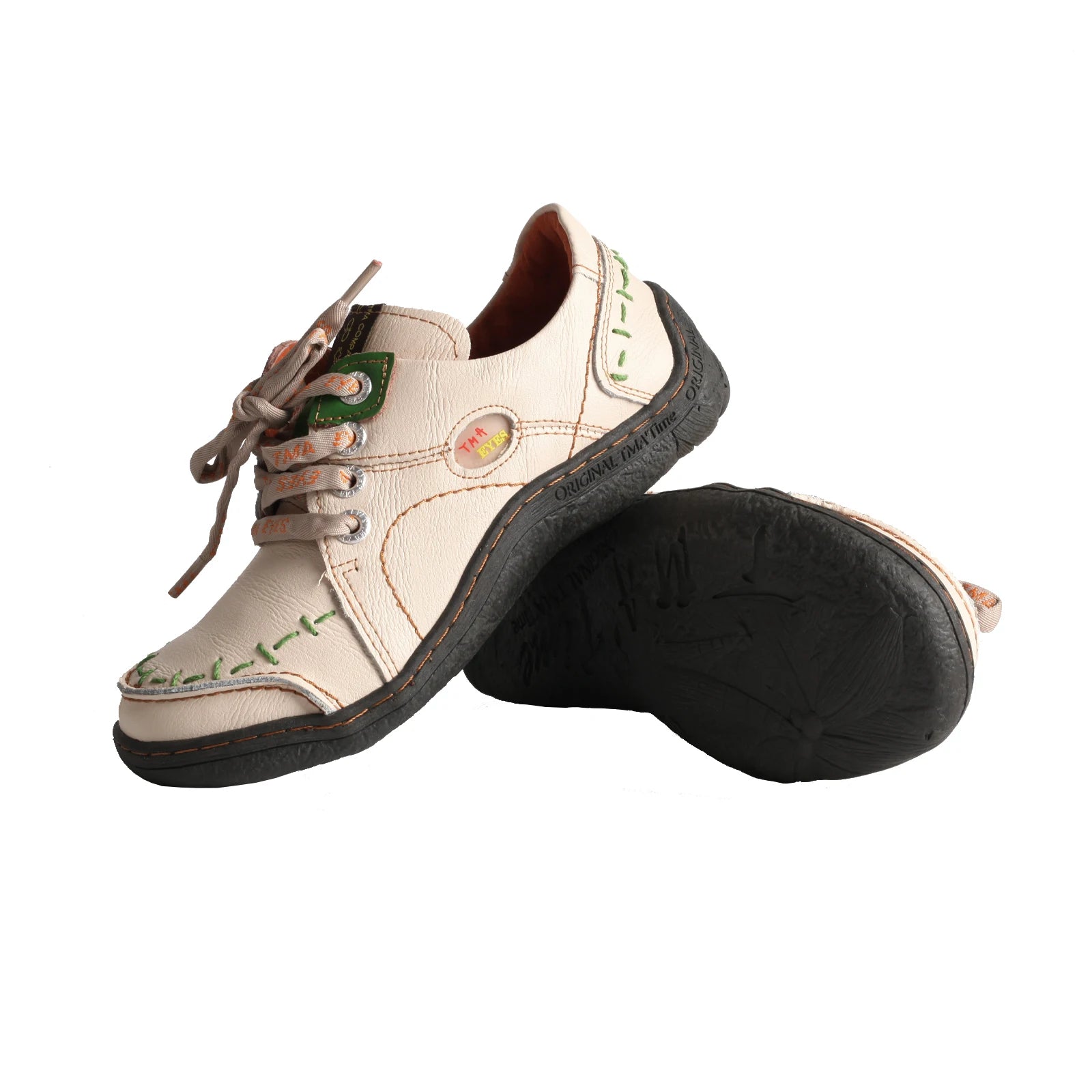 TMA EYES Women's Hand-Stitched Leather Sneakers Lightweight Flat Design Shoes Comfortable Breathable Upper Leather Sole
