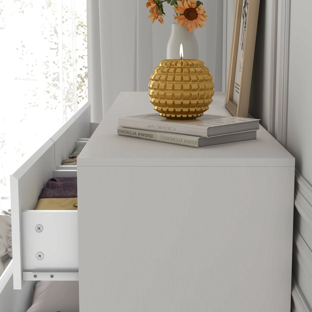 7 Drawer Dresser for Bedroom, 55 Inch Modern Dresser with High Gloss Drawers, Large Wood Chest of Drawer, White/Black