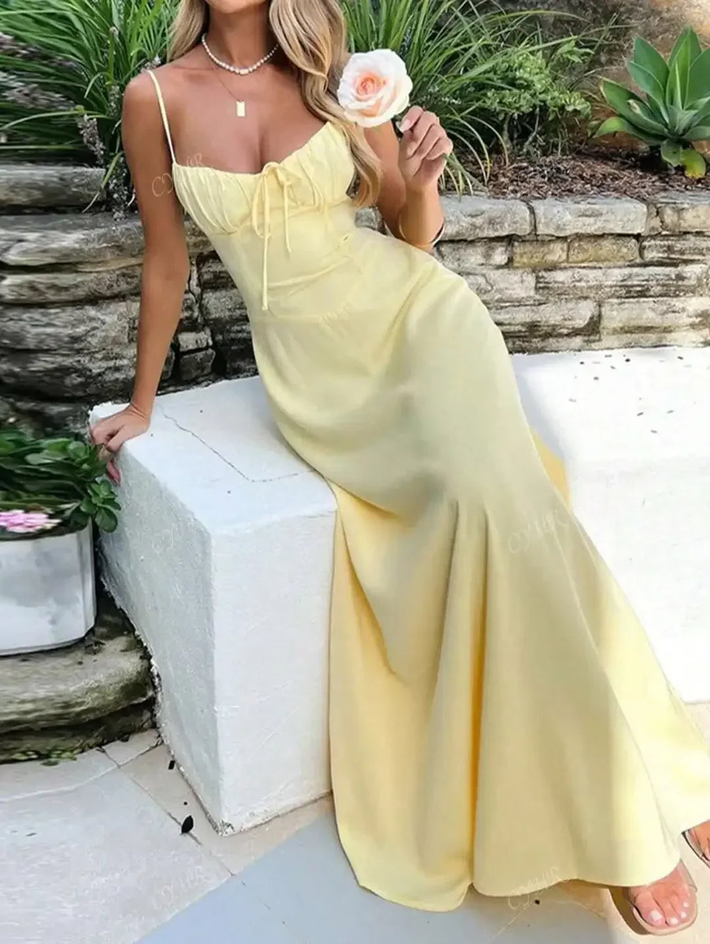 Casual Women High Waist A-line Sling Dress Sleeveless Cinched-waist Pleated Slim Long Dresses 2026 Lady Vacation Street Gowns