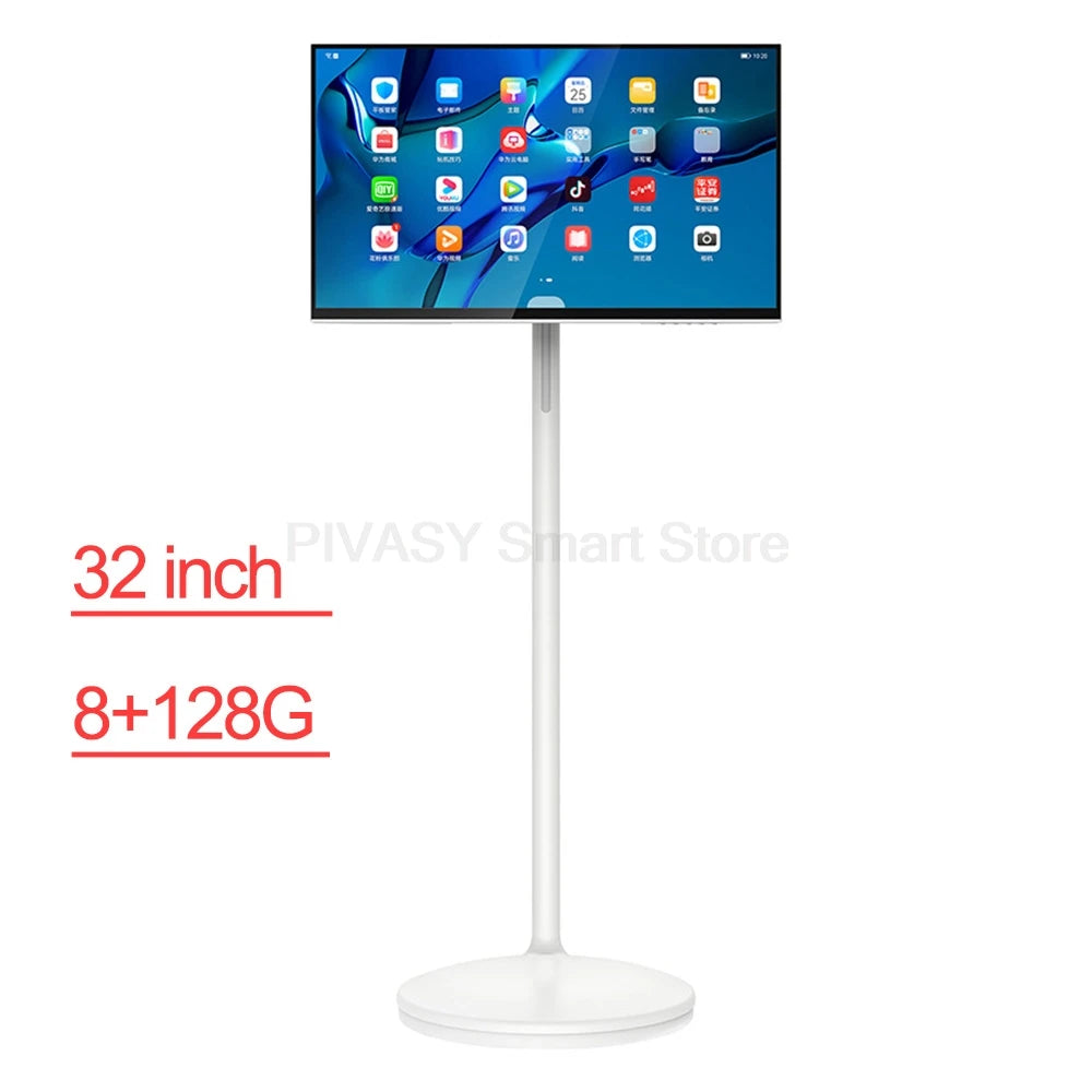 Touch Screen 32 Inch Android Smart TV Stand 10000mAH High-Battery 8+128G 4K UHD Device Rotatable Movable Monitor for Gym Live