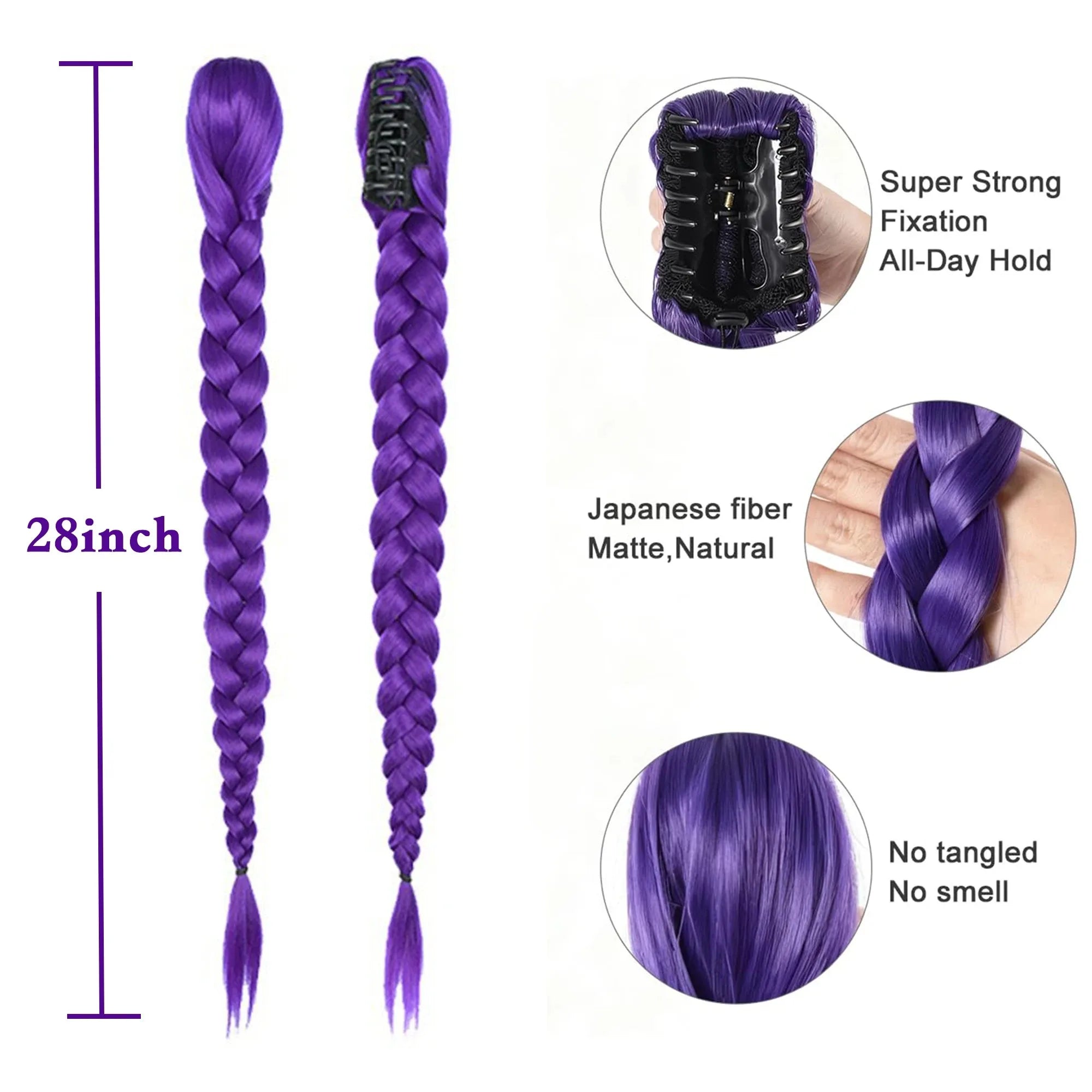Ru mi Synthetic Braids Purple Hair Ponytail Costume Hairstyle 26inch Long Ponytail with Clips for Kids Girls Halloween Christmas