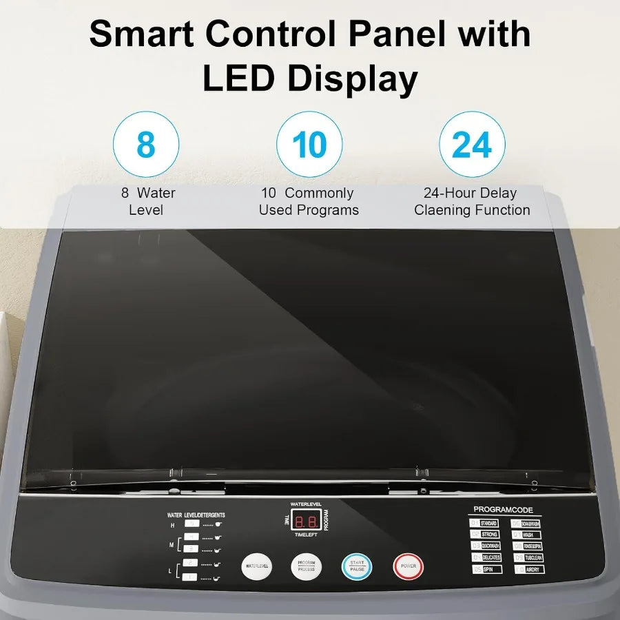 21lbs FullAutomatic Washing Machine 2.5 Cu Ft Portable Washer with Drain Pump 10 Wash Programs 8 Water Levels Compact Washer an