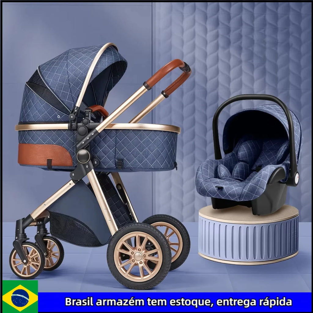 Luxury Baby Stroller 3 in 1 High Landscape Baby Cart Can Sit Can Lie Portable Pushchair Baby Cradel Infant Carrier