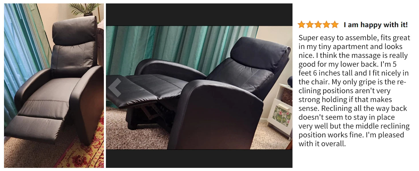 JHK Recliner Chair Massage Sofa Fabric Theater Lumbar Support Adjustable Modern Padded Seat Backrest Living Room Home Grey