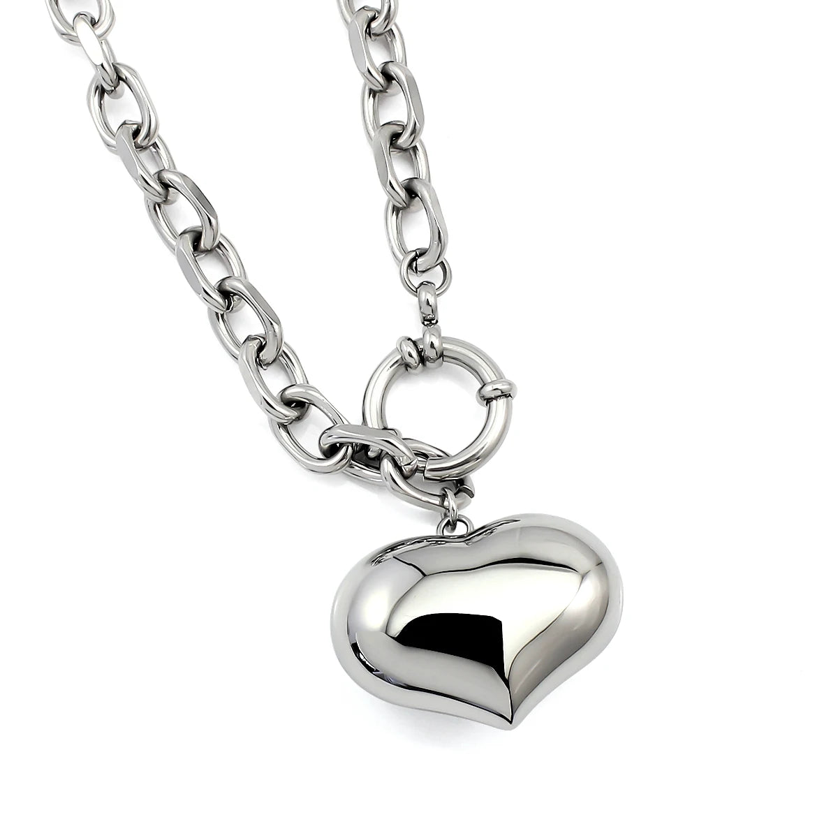 Stainless Steel Heart Pendant Necklace | Silver Couple Lover Chain for Men & Women