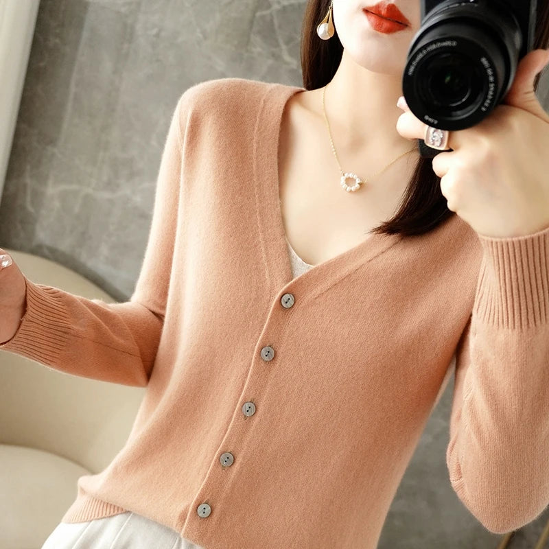 2024 New V-Neck Temperament Small Fragrant Wind Women Loose Sweater Sweater All Sweater Coat Special Offer Cardigan ZHI D035