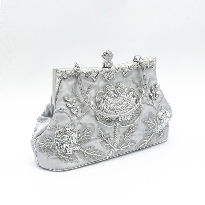 SHELKSBAG 1920s Gatsby Women Vintage Clutch Bags Luxury Beaded Wedding Evening Party Handbags Elegant Small Shoulder Chain Bag