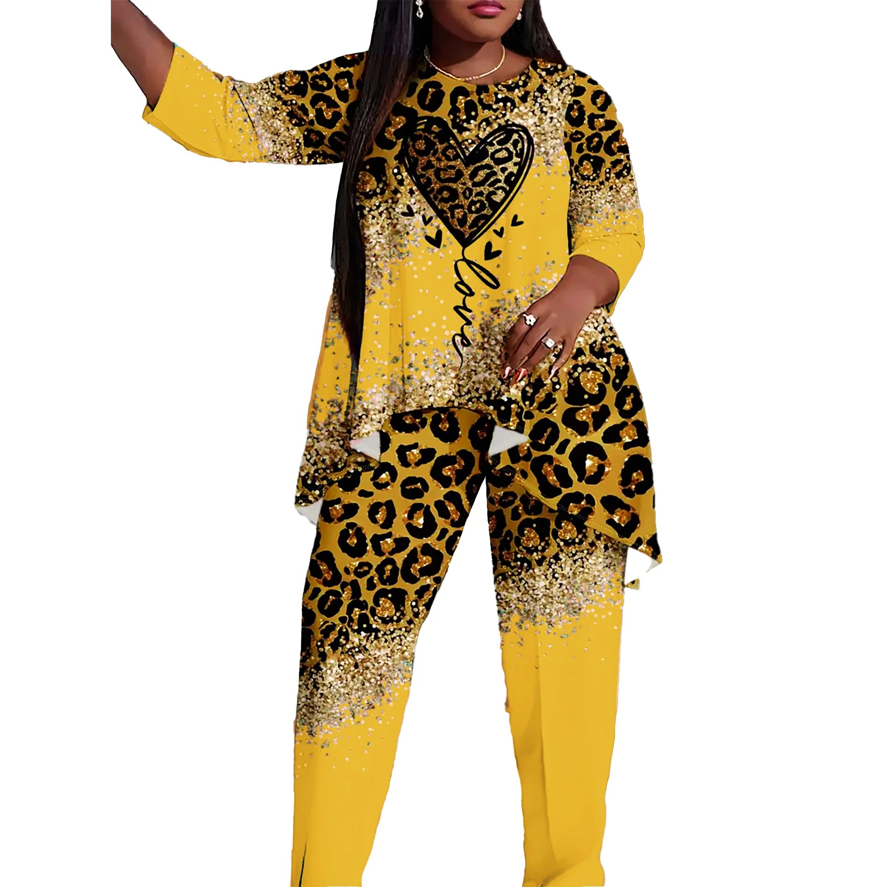 European and American fashion leisure vacation plus size women's suit shirt pants two-piece suit