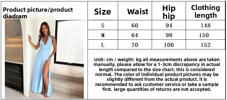 Women's Summer New Arrival Western Fashion Elegant Stylish Sexy Open Back Split Halter Lace-Up Solid Color Party Midi Dress