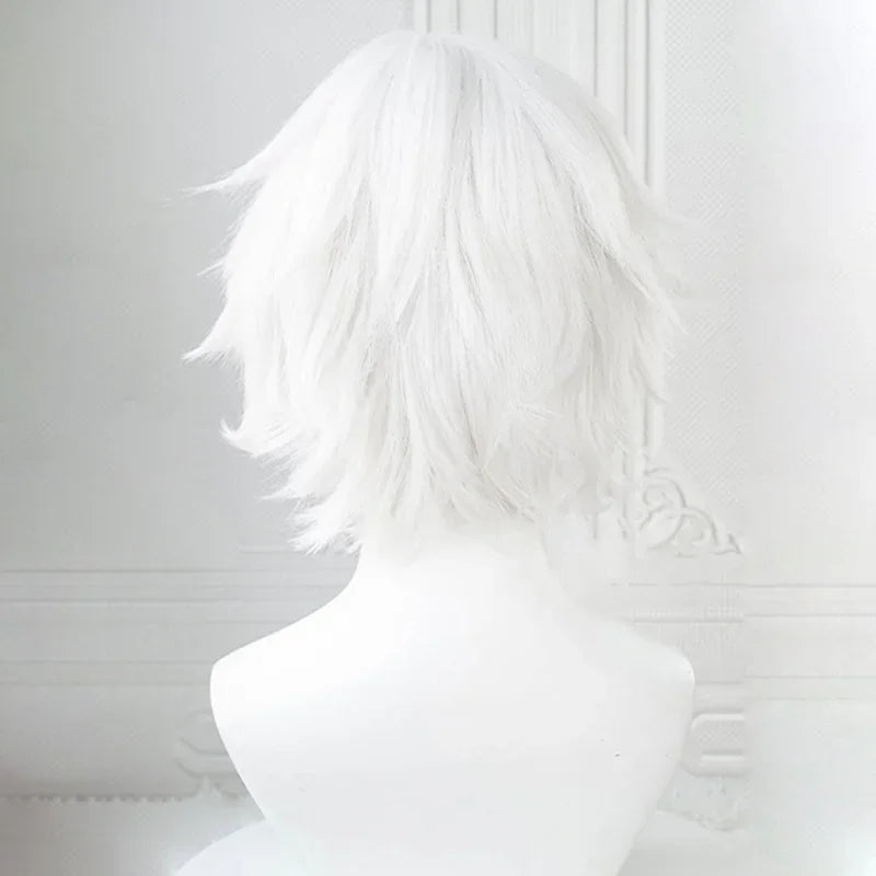 Anime Kaneki Ken Cosplay Wigs Short White Fluffy Wigs Eye Patch Heat Resistant Synthetic Hair Party Role Play