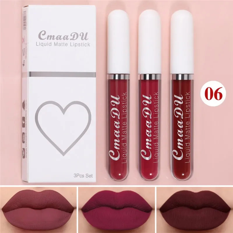6 Colors/Set Fashion Matte Lip Gloss Sets Natural Moisturize Waterproof Lasting Velvet Sexy Red Liquid Lipstick Beauty Cosmetic