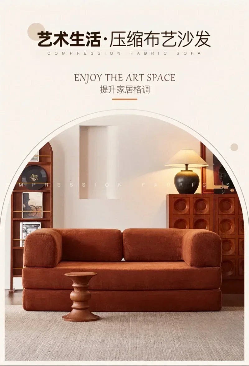 2025 New Elegant Italian Compressed Sofa Minimalist Retro Corduroy Sofa Bed Foldable Washable Customizable for Living Room